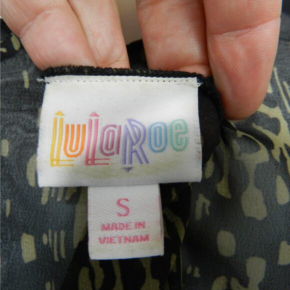 LuLaRoe Monroe Kimono Sheer Fringe Swim Cover Up Size S Black Beige Batik - Picture 8 of 12